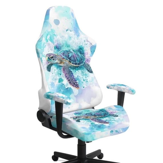 Uorisanigo Sea Turtle Gaming Chair Cover with Armrest Covers Easy to Install Computer Chair Seat Cover with Elastic Edge Breathable Rotating Chair Cover for Office Gift for Friends