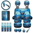 thumbnail image 1 of Uorisanigo Sea Turtle Print Car Seat Cover Full Set of 18 Pack with Steering Wheel Wrap Seat Belt Pads Center Console Pad Headrest Cushion Gear Shift & Handbrake Covers Car Coasters Keychain, 1 of 7