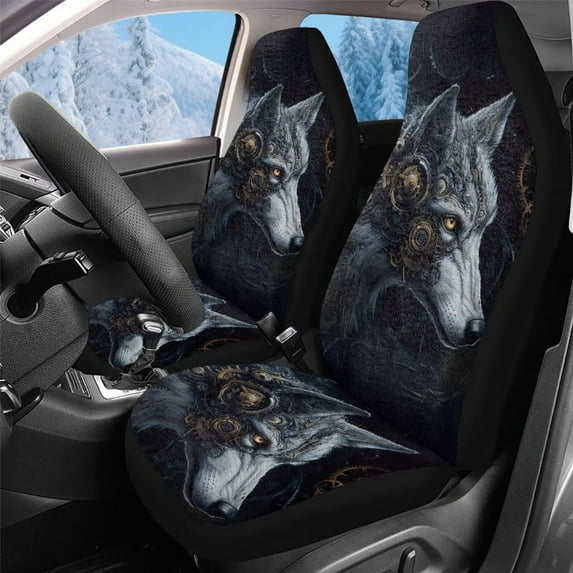 Uorisanigo Seat Covers for Cars, Trucks, & SUV - 2 Pcs Cool Wolf Print Front Seat Covers Premium Coral Fleece Cloth - Flurry Seats Cushion for SUV Interior Cover & Seats Cover Accessories