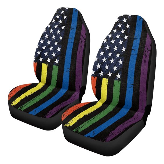 Uorisanigo Set of 2 Automotive Seat Cover Front Set Car Protection Accessory, Comfy Rainbow Flag Automotive Seat Protectors Seats Covers for Most Vehicles, Elastic Car Seats Cushion