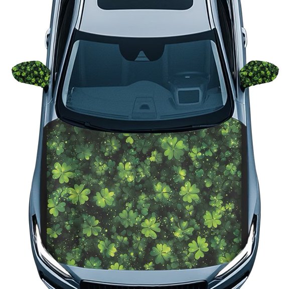 Uorisanigo Shamrock St. Patrick's Day 3-Pack Set Car Hood Cover and Side Rearview Mirror Cover Adjustable Polyester Covers Automotive Accessories Suitable for Cars