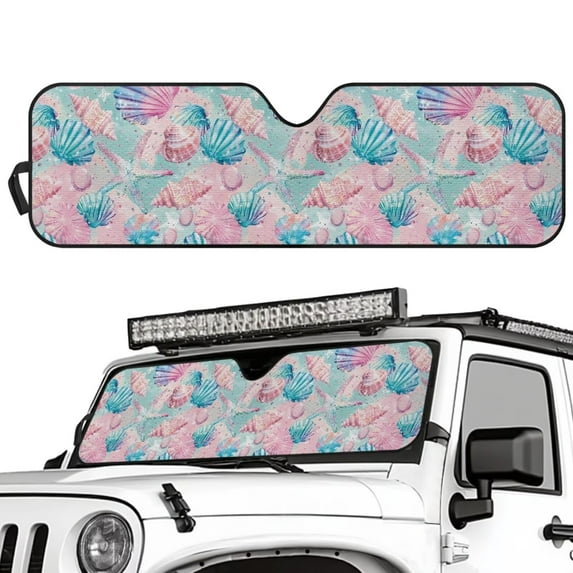 Uorisanigo Shell Print Windshield Sun Shade for Wrangler, Front Window Sun Visor for 2018-2025 Jeep Wrangler JL & 2/4 Door 4XE & 2020-2025 Jeep Gladiator JT, Blocks for UV and Heat