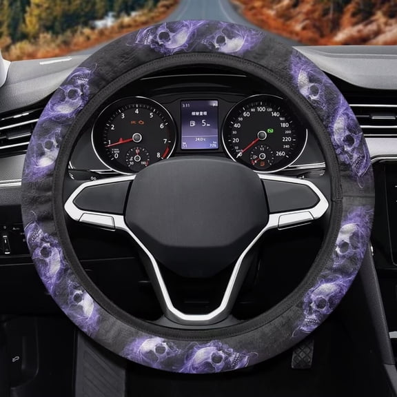 Uorisanigo Skull Print Steering Wheel Cover for Women Purple Car Steering Wheel Protector for Most Vehicle Warm Car Steering Cover for Winter Replacement Car Accessories Gift for Holiday