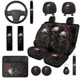 thumbnail image 1 of Uorisanigo Skull Red Rose Automotive Seat Cover Set 14 Pcs Car Headrest Cover Center Console Cover and Steering Wheel Cover Seat Belt Pads Cars Keychain Comfortable Elastic for Car SUV, 1 of 6