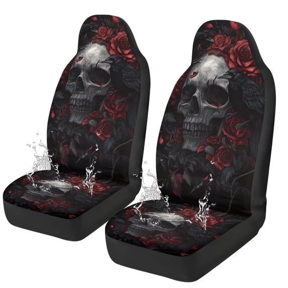 Uorisanigo Skull Rose Car Seat Covers 2 Pcs Car Seat Covers Front Seats Only Waterproof Breathable Easy to Install Anti-Slip Back Fabric Universal Fit for Auto Truck SUV