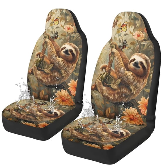 Uorisanigo Sloth Car Seat Covers Waterproof Front Seat Covers Easy Installation Stretch Polyester Fabric Cover Protection Interior Accessories Universal Fit Most Cars,SUV, Trucks