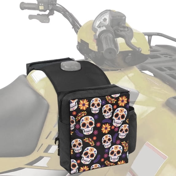 Uorisanigo Snowmobile ATV Tank Saddlebags Sugar Skull Print ATV Saddle Storage for UTV Snowmobile and Off Road Vehicles Durable and Versatile Motorcycle Hanging Storag