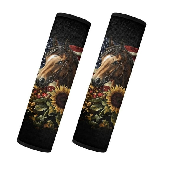 Uorisanigo Soft Seat Belt Cover Flannel Car Seat Belt Strap Covers 2 Pack Horse Sunflower American Flag Universal Thick Plush Car Seat Strap Pads for a More Comfortable Driving