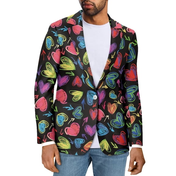 Uorisanigo Sports Jacket for Men Size 5XL One Button Sport Coat Jackets Lightweight Blazer Jackets Breathable Daily Blazer Mens Valentines Jacket Suit, Heart Valentine