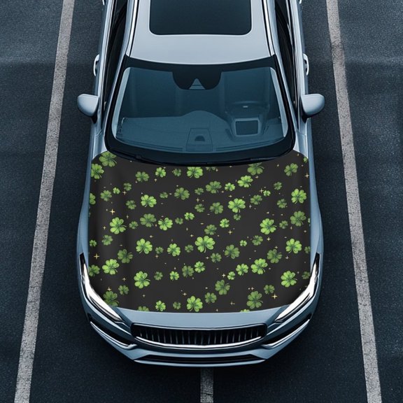 Uorisanigo St. Patrick's Day Four Leaf Clover Car Hood Cover Protector Removable Car Hood Protector Snow Car Cover Vehicles Decorate for Most Automotive Sedans Trucks Pickup SUVs