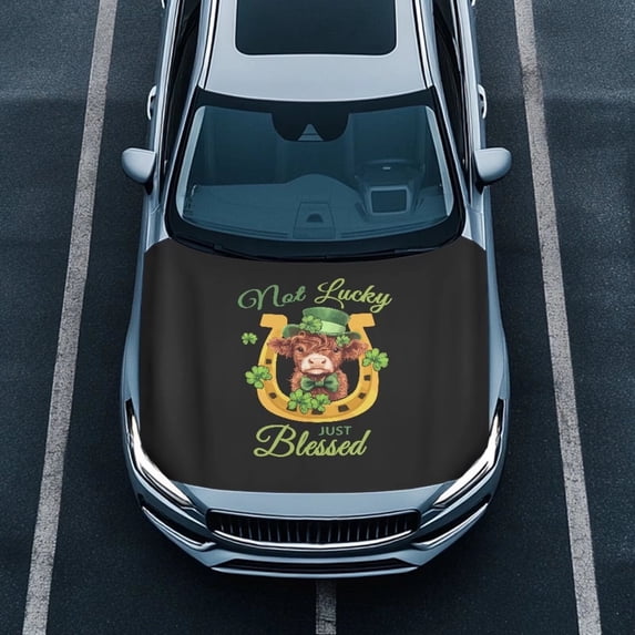 Uorisanigo St. Patrick's Horseshoe Yak Hood Cover Elastic Removable Car Hood Cover Protector Polyester Windproof Hood Wrap Blanket Suitable for Auto Car Truck, Van, SUV, Pickup
