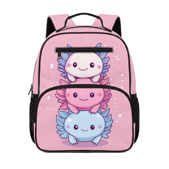 Uorisanigo Stacked Axolotl Kids Backpack for School Preschool Kindergarten , Lightweight Daypack with Water Bottle Holder, Large Capacity Backpack for Daily Use