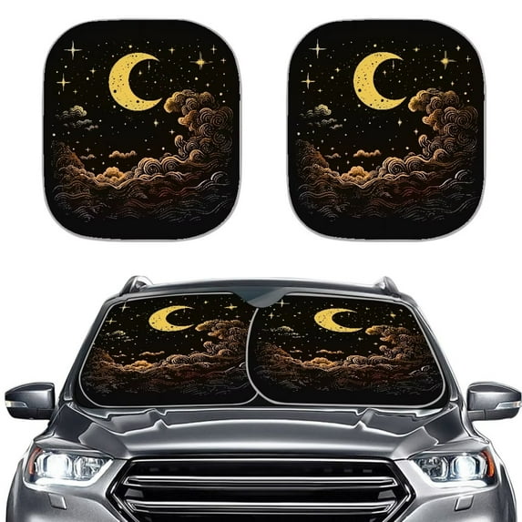 Uorisanigo Star Moon Cloud 2 Pack Car Sunshade Cute Blocks Sun Windshield Sun Shade Car Accessiores Car Shield Sun Protector Easy to Store Sun Heat Protection for Cars Car Decor