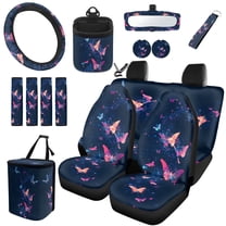 Uorisanigo Starry Butterfly 15Pcs Car Seat Covers Font Rear Set with Wheel Cover Protector,Seat Belt Cushion,Car Trash Can,Air Vent Pouch,Rearview Mirror Cover,Car Coasters,Interior Accessories