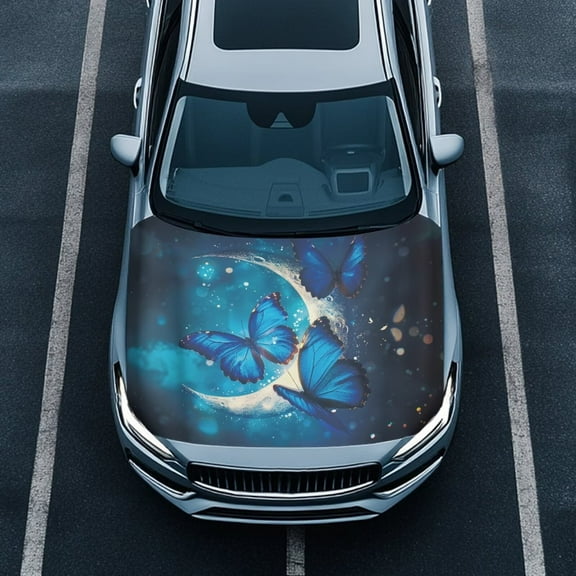 Uorisanigo Starry Butterfly Moon Auto Hood Cover Waterproof Universal Car Hood Cover Windproof Soft Decoration Hood Cover for Auto Car Truck, Van, SUV, Pickup