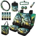 thumbnail image 1 of Uorisanigo Starry Wolf Front Back Seat Cover Full Set with Steering Wheel Covers Seat Belt Cover Drink Coasters Car Garbage Can Air Vent Storage Box Rear View Mirror Protector Key Chains 15 Pack, 1 of 7