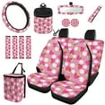 thumbnail image 1 of Uorisanigo Strawberry Flower 15 PCS Car Seat Cover Full Set, with Steering Wheel Cover Seat Belt Cushion Pad Car Holder Coasters Car Trash Bin Mirror Cover Air Vent Storage Bag Keyring, Breathable, 1 of 7
