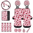 thumbnail image 1 of Uorisanigo Strawberry Flower Car Seat Cover Front & Rear Auto Seat Covers+Steering Wheel+Shoulder Strap Protector+Armrest Cover Pad+Headrest+Gear Shift & Handbrake Covers+Coasters+Key Chain, 1 of 7