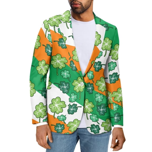 Uorisanigo Suit Jacket for Men Size XL Lightweight Blazer Suit Jackets Regular Fit Sport Coat Jacket Breathable Daily Blazer Mens St Patrick Day Outfits, St. Patricks Shamrock