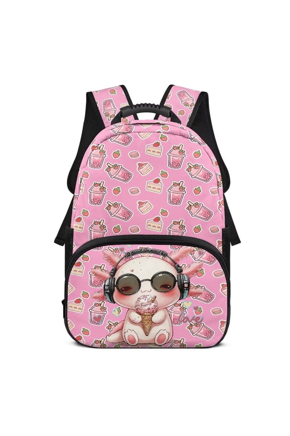 Summer Axolotl Kids Backpack for School Elementary Students 17 Inch Durable Bookbag with Padded Back Support for Travel and Sports