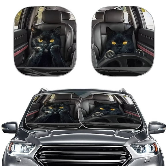 Uorisanigo Sun Visors for Women Dominant Black Cat Driving Portable Car Window Shade Windshield Blocks Sun Sun Visor Sunlight Protector Men Sun Heat Protection for Women
