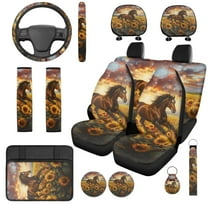 Uorisanigo Sunflower Horse 14 Pack Automobile Seat Cover Sets Car Steering Wheel Cover and Cars Headrest Cover Center Console Cover and Cars Water Cup Coaster Elastic Fit for Car SUV
