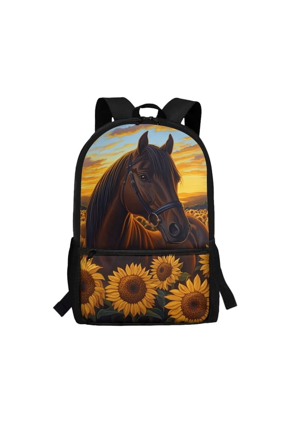 Sunflower Horse 17 inch School Backpack Bag for Boys Girls 6-12 Year, Multifunctional Back to School Bag, Elementary Kindergarten Casual Basic Bookbag