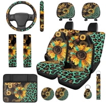 Uorisanigo Sunflower Leopard Print 14 Pieces Automobile Seat Cover Sets Steering Wheel Cover Car Headrest Cover Center Console Cover Cars Seat Belt Pad Cover Comfortable Fit Most Car,Suv