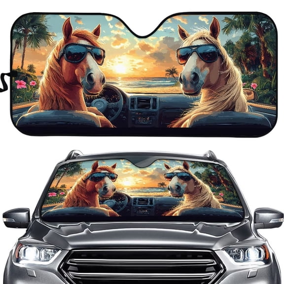 Uorisanigo Sunglasses Cool Horse Driving Car Sunshade for Windows Fashion Automotive Windshield Sunshades Front Window Sun Shade Interior Protector Prevent Dashboard Fades and Cracks