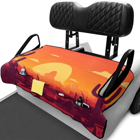 Uorisanigo Sunset Cactus Golf Cart Seat Covers Fits for EZGO, Yamaha, Club Car and More 2 Person Seats Golf Carts, Universal Golf Cart Seat Towel Blanket with 4 Front Pockets