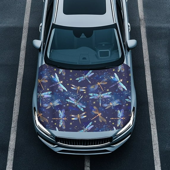 Uorisanigo Tie-Dye Printed Dragonfly Auto Hood Cover Portable Car Hood Cover Protector Washable Removable Car Hood Flag Cover Suitable for Auto Car Truck, Van, SUV, Pickup