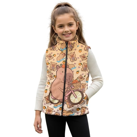 Uorisanigo Toddler Boys Girls Fleece Vest Full Zip Sleeveless Jacket all Winter Fashion Stand Collar Kawaii Capybara Orange Outwear Tank Top with Pockets FKids Outdoor Layering