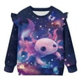 thumbnail image 1 of Uorisanigo Toddler Girl Crewneck Sweatshirt Kids Ruffle Sleeve Galaxy Salamander Sweatshirts Long Sleeve Shirts for Kids Fall Fashion Pullover Tops Size 3-4, 1 of 7