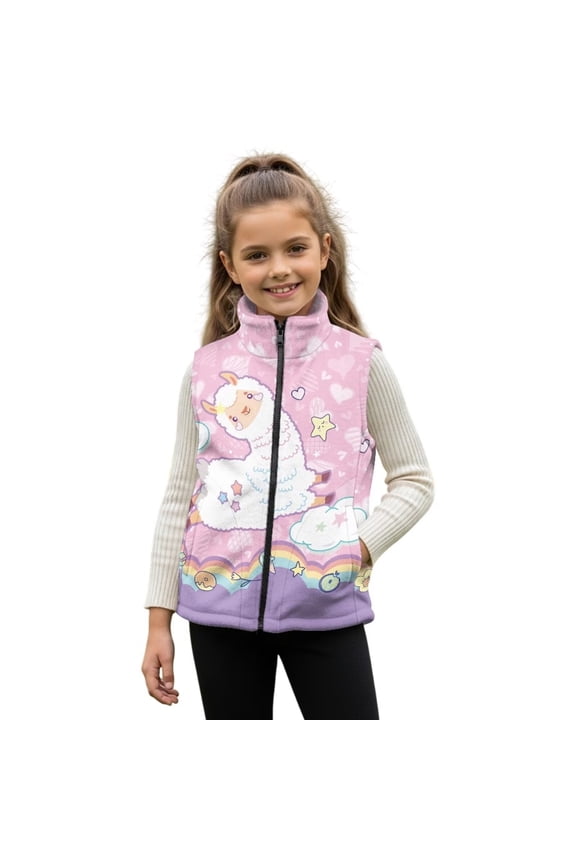 Toddler Girls Boys Fleece Vest Cute Cartoon Alpaca Full Zipper Jacket Lightweight Sleeveless Warm Outwear Fall Winter Outfits Clothes Fashion, Puffy Vest Jacket