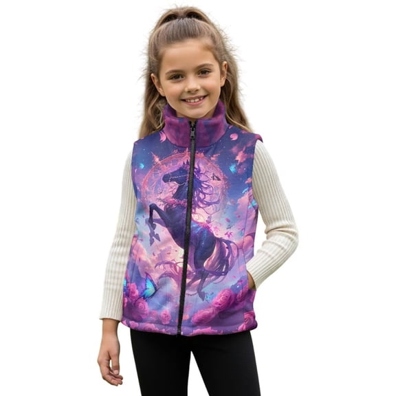 Uorisanigo Toddler Girls Boys Fleece Vest Pink Rose Horse Full Zipper Sleeveless Jacket Fashion Warm Outwear for Fall Winter Spring Outwear Waistcoat Stand Collar Puffer Vest