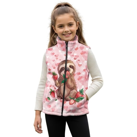 Uorisanigo Toddler Girls Boys Fleece Vest Puffy Sleeveless Zipper Up Jacket Warm Outwear Fall Winter Clothes Kawaii Sloth Strawberry Waistcoat Soft and Lightweight Tank Top Coat