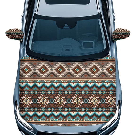 Uorisanigo Tribal Aztec Geometric 3 Packs Car Cover Set Auto Hood Cover with Car Side View Mirror Cover Breathable Car Covers Gift for Holiday Universal Fit Cars