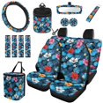 thumbnail image 1 of Uorisanigo Tropical Flower 15Pcs Car Seat Cover Full Set, with Steering Wheel Protector Seat Belt Shoulder Pad Car Coasters Trash Garbage Air Vent Box Rearview Cover Key Chain Holder Interior Decor, 1 of 7