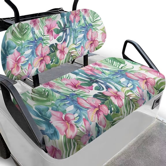 Uorisanigo Tropical Hibiscus Flower Leaf Golf Cart Seat Cover Washable Front Seat Covers Polyester Ezgo Golf Cart Seat Cushions Durable Keeps Seat Warm and Comfortable