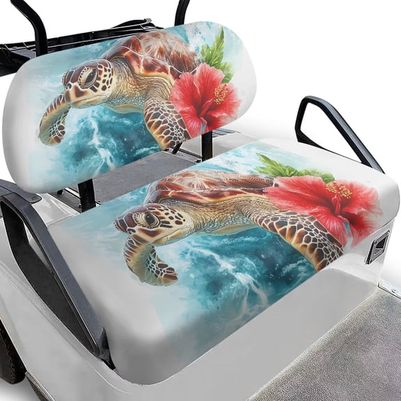 Uorisanigo Tropical Turtle Hibiscus Golf Cart Seat Covers Durable Golf Seat Cushion Cover Easy to Install Seat Cushion Golf Scratch-Resistant Universal Club Car and More 2-Seater Golf Carts