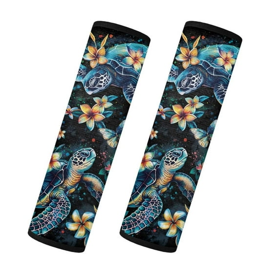 Uorisanigo Tropical Turtle Plumeria Seat Belt Cover Pad Soft Car Seat Belt Strap Covers Thick Plush Shoulder Strap Pads for a More Comfortable Driving for Most Cars