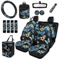 thumbnail image 1 of Uorisanigo Tropical Turtle Seat Cover Full Set Include Wheel Cover Protector Seat Belt Cushion Absorbent Car Coasters Trash Bin Air Vent Storage Rearview Mirror Cover Key Chains, Set of 15, 1 of 7