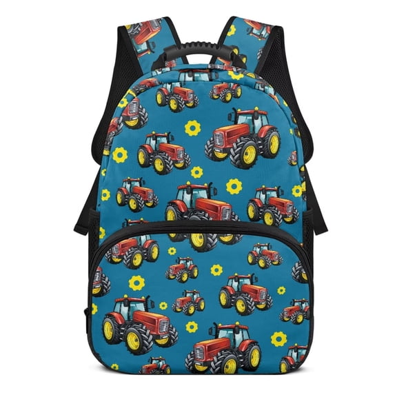 Uorisanigo Truck Print School Backpack for Girls Boys 5-13, Multifunctional Casual Daypack for Preschool Elementary, 17 Inch Durable Bag with Padded Straps