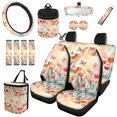 thumbnail image 1 of Uorisanigo Tulip Butterfly Front and Back Seat Covers with Car Steering Wheel Wrap Seat Belt Cover Coasters Hanging Trash Bin Car Vent Storage Rear View Mirror Protector Keychain Set of 15, 1 of 7