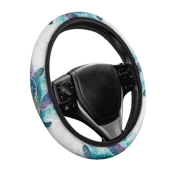 Uorisanigo Turtle Print Car Steering Wheel Protector Blue Car Wheel Cover with Elastic Edge Breathable Fluffy Steering Wheel Cover for Winter Flannel Car Accessories Soft Car Decor Gift for Friends