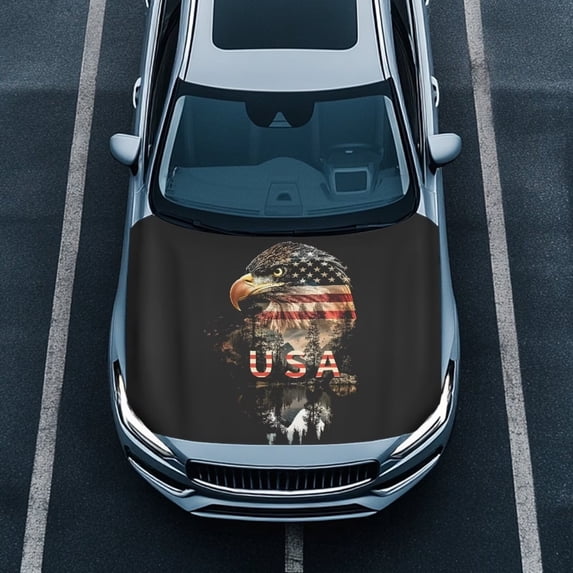 Uorisanigo USA Eagle Hood Cover Waterproof Elastic Hood Covers for Car Stretchable Car Hood Cover Protector Automotive Accessories Suitable for Cars Vehicles Decorate