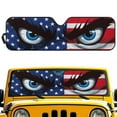 thumbnail image 1 of Uorisanigo USA Flag Big Eyes Windshield Sun Shade for 2018-2024 Jeep Wrangler JL JLU & Gladiator JT, Folding Sunshade Heat Shield Front Window Visor Shade, Aluminum Foil Film Structure, 1 of 7