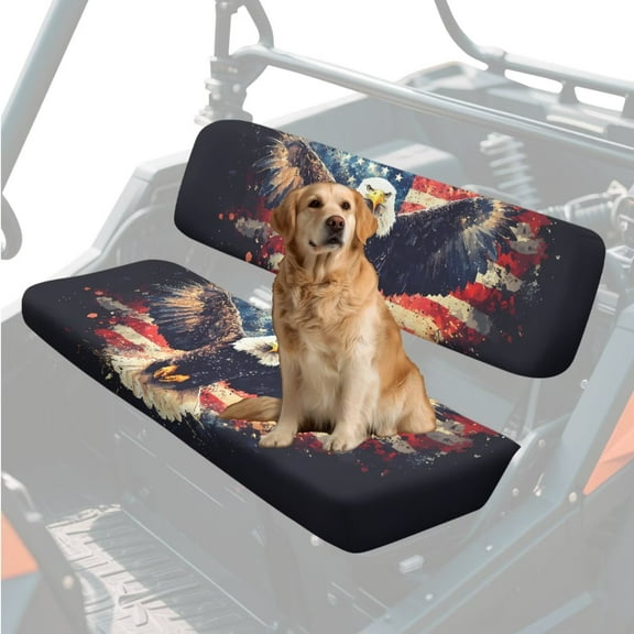 Uorisanigo UTV Bench Seat Cover Set Fit for Kawasaki Mule 3000 3010 3020, Easy to Install Eagle American Flag Mule Seat Cover Protector All Weather Protection, Replacement UTV Seats Cushion
