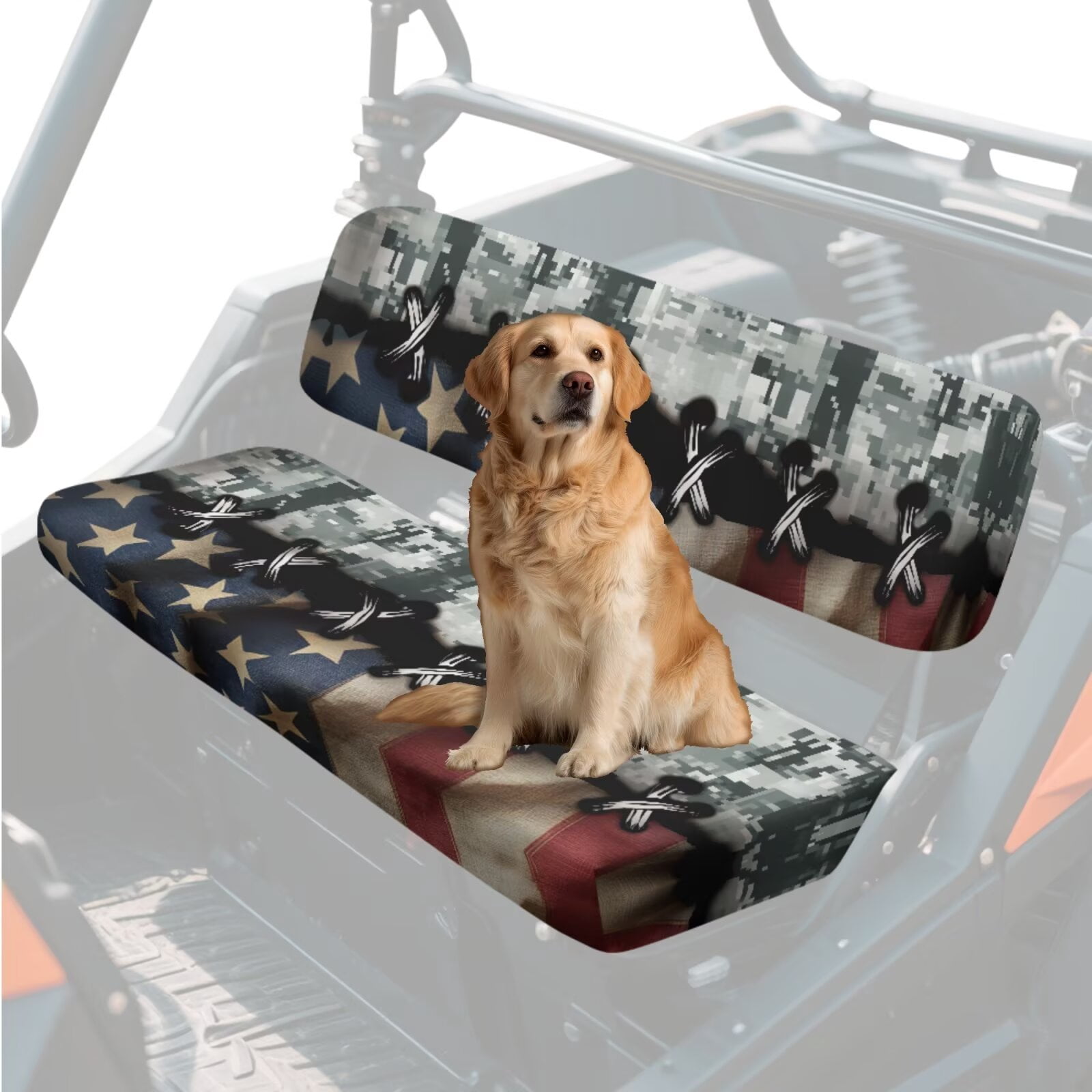 Uorisanigo UTV Bench Seat Cover Set for Kawasaki Mule 3000 3010 3020 & Kawasaki Mule 4010 4x4 Hardwoods Green HD 2009 Camo American Flag Padded Protector All Weather Protection