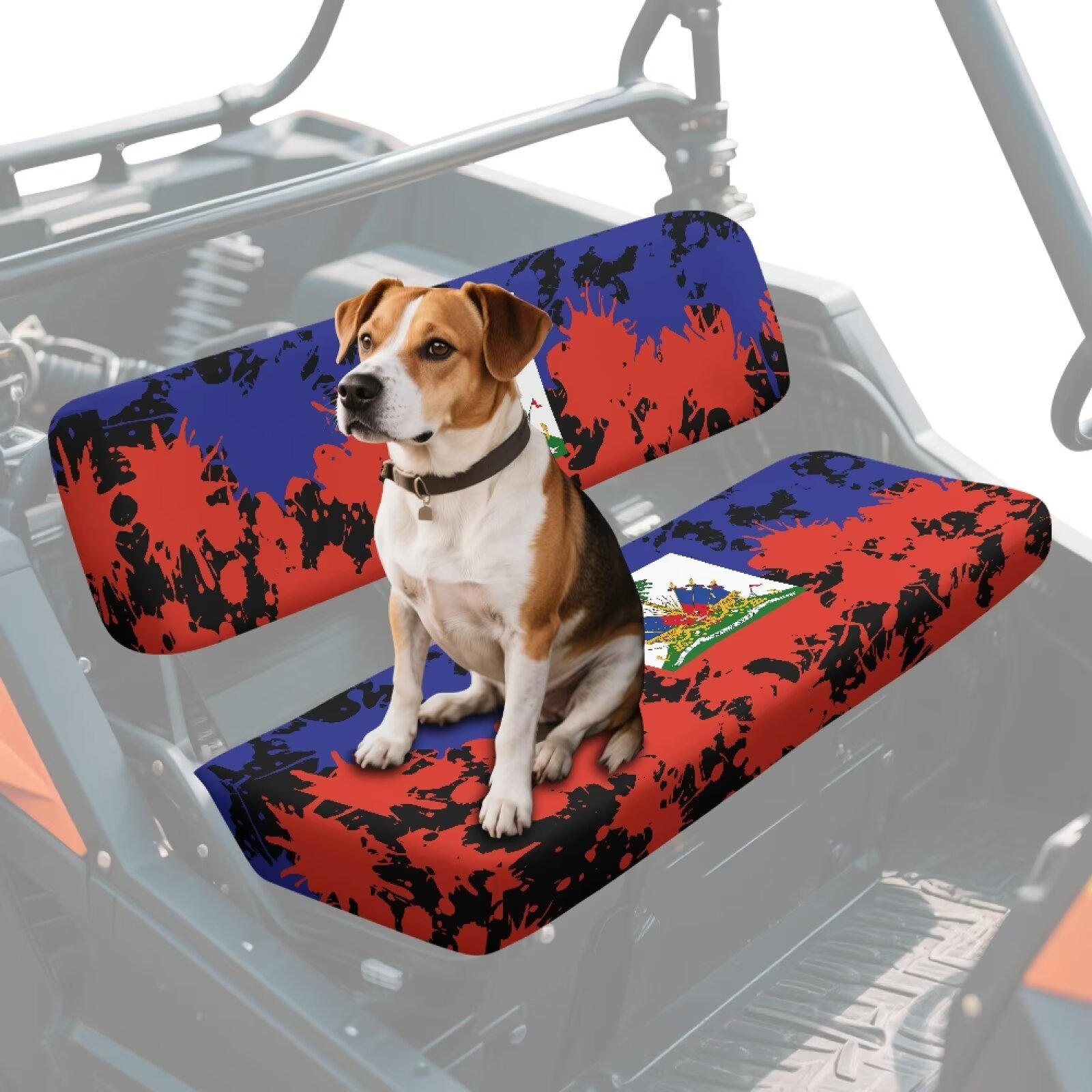 Uorisanigo UTV Front Bench Seat Cover Dustproof Polyester Fabric, Haitian Flag Print Mule Seat Cover for Kawasaki Mule 4010 4x4 SE 2016-2018 UTV Pioneer Seats Accessories